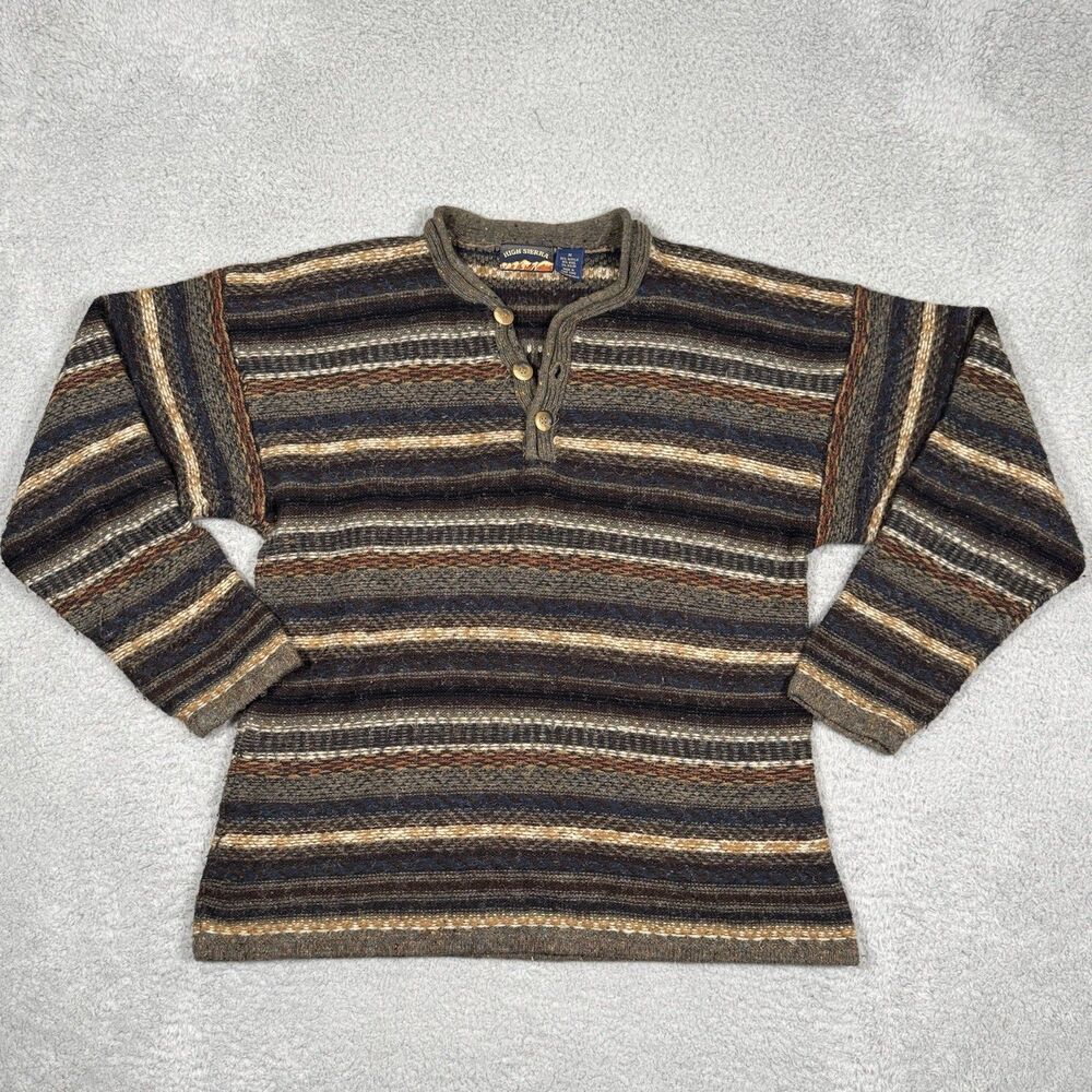 High Sierra Vintage Y2k Men's Knit Sweater Button Neck Striped Medium